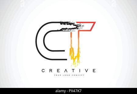 CT Creative modernes Logo Design Vetor mit orangen und schwarzen Farben. Monogramm Schlaganfall Schreiben Design. Stock Vektor