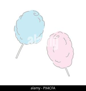 Zuckerwatte 2 Stück blau und rosa Flauschige Bonbons Vektor-illustration isoliert auf weiß gesetzt Stock Vektor