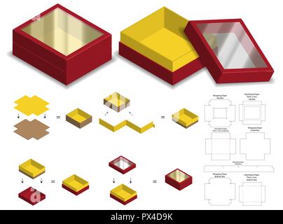 Hard board Papier starren Box 3D-Modellerstellung mit dieline Stock Vektor