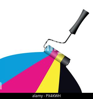 Cmyk-Malerei mit Walze auf weißem Hintergrund Vektor-illustration EPS 10. Stock Vektor