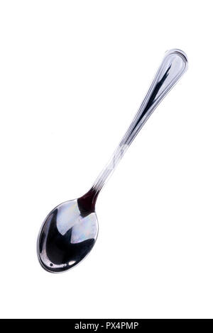 Teelöffel silber auf weißem Hintergrund Stockfoto