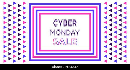 Cyber Monday im Verkauf, Banner. Vector Illustration der Cyber Monday Billboard mit Grenze der konzentrischen Rechtecke und Dreiecke, holiday Poster. Weiß bac Stock Vektor