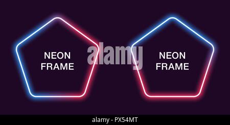 Neon Rahmen in fünfeckiger Form. Vektor Vorlage von Neon Grenze in Blau und Rot, kreativ glühende Pentagon in Umriß. Moderne Hintergrund für desi Stock Vektor