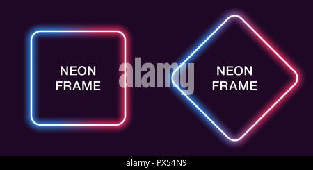 Neon Rahmen in quadratische Form. Vektor Vorlage von Neon Grenze in Blau und Rot, kreative leuchtende Quadrat in Grenzen. Moderne Hintergrund für die Gestaltung von Stock Vektor