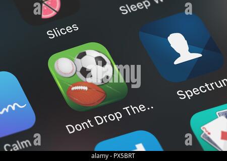 London, Großbritannien, 19. Oktober 2018: Bildschirmfoto von mobile App's Holdings App machen den Ball nicht fallen. Stockfoto
