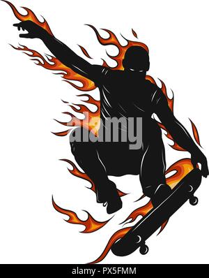 Skateboarder ein springen Trick, Low Poly Vector Illustration. Mit Fleck. Stock Vektor