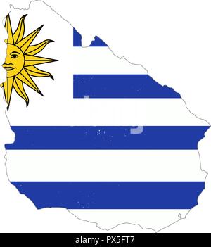 Uruguay land Silhouette mit Flagge auf weißem Hintergrund Stock Vektor