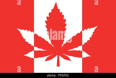 Flagge von Kanada Design mit einem roten Cannabis leaf. Ursprünglichen Konzept der Legalisierung von Marihuana in Kanada. Freizeitkonsum von Cannabis erlaubt. Stock Vektor