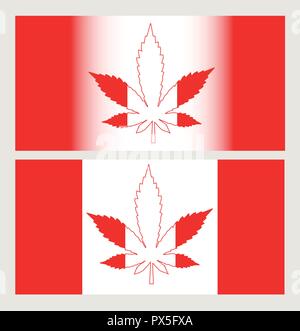 Satz von zwei unterschiedlichen Flaggen von Kanada mit einem roten Cannabis leaf. Kanadische stolz Konzept für die Legalisierung von Marihuana in Kanada. Erlaubt Marihuana. Stock Vektor
