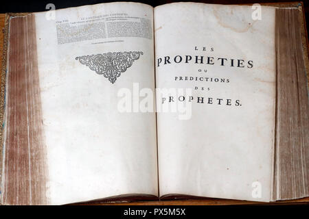 Alte Bibel in französischer Sprache, 1669. Alten Testament. Stockfoto