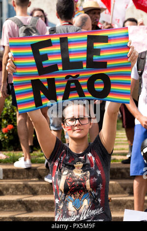 # NotHim (#elenão) Demonstration gegen Rechtsextreme brasilianischen Präsidentschaftskandidat Jair Bolsonaro Stockfoto