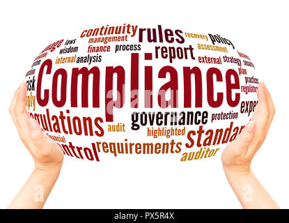 Compliance Wort cloud Konzept auf weißem Hintergrund. Stockfoto