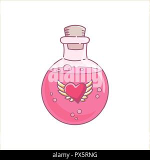 Liebestrank gin lass Flasche rosa Flüssigkeit Spruch für die Feiertage Halloween und Valentinstag Vektor isoliert auf weißem Stock Vektor