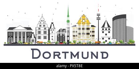 Dortmund Deutschland City Skyline mit Farbe Gebäude isoliert auf Weiss. Vector Illustration. Business Travel und Tourismus Konzept Stock Vektor