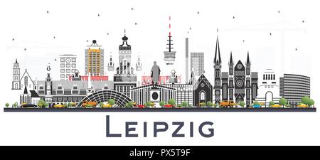 Leipzig Deutschland City Skyline mit grauen Gebäude isoliert auf Weiss. Vector Illustration. Stock Vektor