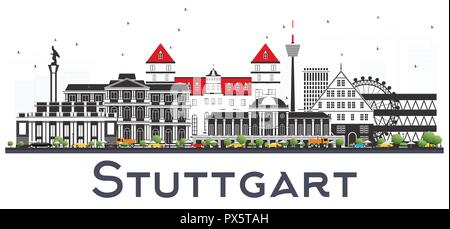 Stuttgart Deutschland Skyline mit Farbe Gebäude isoliert auf Weiss. Vector Illustration. Business Travel und Tourismus Konzept mit historischer Architektur. Stock Vektor