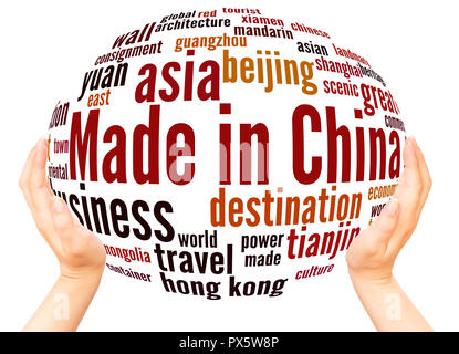 In China Wort cloud Typografie Sphäre Konzept auf weißem Hintergrund. Stockfoto