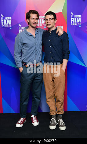 Andrew Garfield und Simon Amstell Teilnahme an der Benjamin Premiere im Rahmen der BFI London Film Festival am BFI in London. Stockfoto