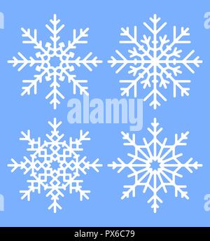 Vektor einrichten von vier weißen Winter Schneeflocken auf einem blauen Hintergrund Stock Vektor
