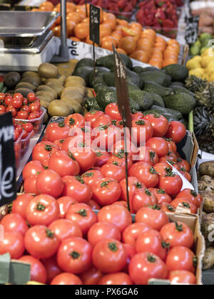 Naschmarkt Obst und Gemüsestand Tomaten, Österreich, Wien, 5. Bezirk, Naschmarkt Stockfoto