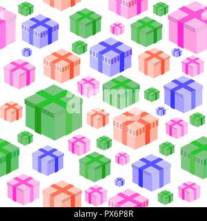 Verpacken Weihnachten nahtlose Papier mit verschiedenen farbigen Kästchen Stock Vektor