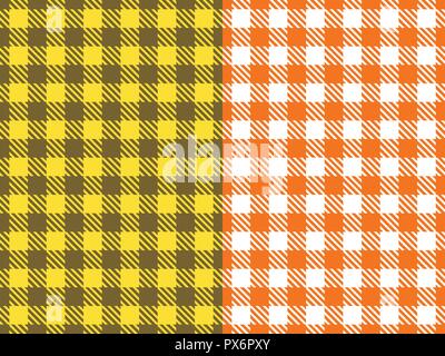 Set Vektor nahtlose Muster. Breite Zellenhintergrund orange und gelb tischdecke in einem Käfig. Abstrakte karierten Hintergrund. Stock Vektor