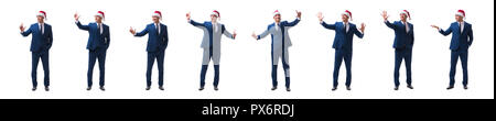 Junge busnessman Tragen santa hut in Weihnachten Konzept auf Weiß Stockfoto