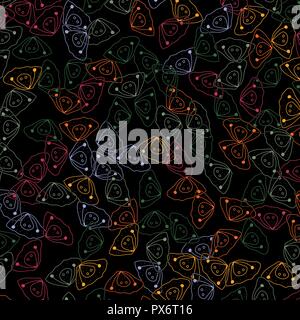 Cartoon cute doodles Hand gezeichnet nahtlose Muster. Farbe ausführliche, mit vielen Objekten auf einem schwarzen Hintergrund. Stock Vektor