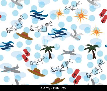 Cute Urlaub nahtlos. Sommer entgehen. Vector Abbildung: Spaß im Sommer. Bunte und helle Objekte. Stock Vektor