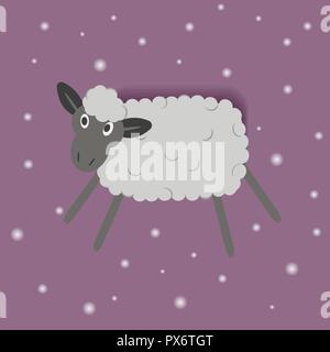 Lustige cartoon Schafe auf den rosa Hintergrund mit weißen Schneeflocken Stock Vektor