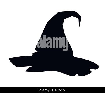 Schwarze Silhouette. Hexenhut. Halloween Style hat. Design Element für Halloween und Cosplay. Flache Vector Illustration auf weißem Hintergrund. Stock Vektor