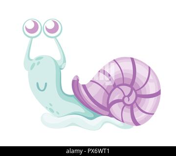 Cute Seeschnecke. Cartoon Character Design. Blaue Schnecke mit lila Shell. Flache Vector Illustration auf weißem Hintergrund. Stock Vektor