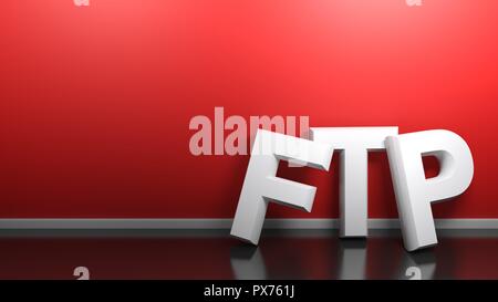 FTP-Weiß an der Roten Wand schreiben - 3D-Rendering Stockfoto