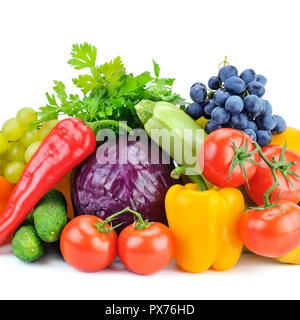 Obst und Gemüse isoliert auf weißem Hintergrund Stockfoto