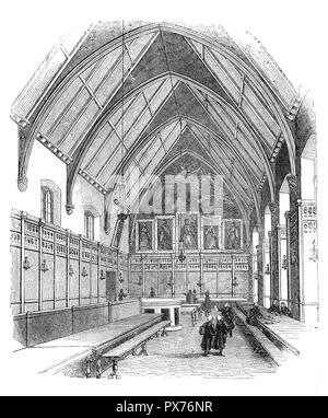 Inner Temple Hall, einer der vier Inns of Court in London, die Rechtsanwälte in England und Wales gehören und wo Sie sich an der Bar. (Die anderen drei sind Middle Temple, Lincoln's Inn und Gray's Inn.) Lincoln's Inn ist eines der renommiertesten Fachverbände der Welt von Richtern und Anwälten. Es ist im weiteren Tempel der Hauptstadt, in der Nähe der Royal Courts of Justice, und in der City von London Stockfoto