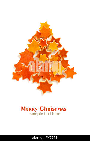 Weihnachtsbaum aus getrockneten Orangen. Von oben gesehen. Stockfoto
