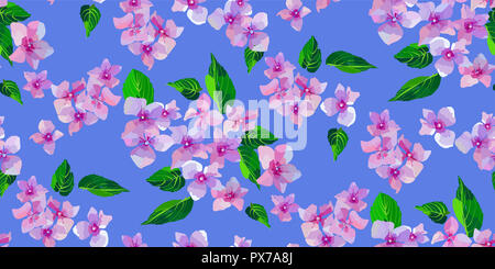 Lila Blumen nahtlose Muster. Kleine Blüten und Blätter Hand gezeichnet. Vector Illustration für Textil, Verpackung, scrapbooking. Stockfoto