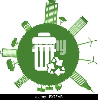 Ökologie grüne Stadt Silhouette mit recycelten bin Vector Illustration Design Stock Vektor