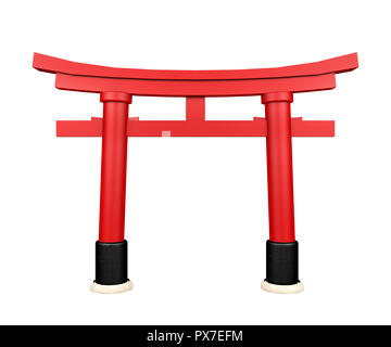 Japanische gateway Torii isoliert auf weißem Hintergrund, 3D-Rendering Stockfoto