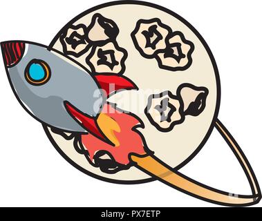 Mond mit Rocket flying Vector Illustration Design Stock Vektor