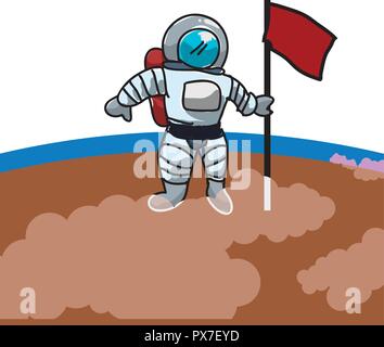 Space astronaut im Planet mit Fahne Vector Illustration Design Stock Vektor