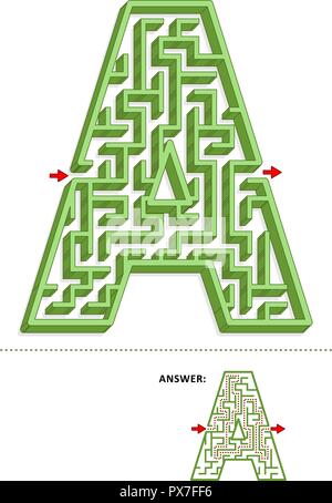 Lernen alphabet Aktivität - schreiben ein dreidimensionales Labyrinth. Verwenden Sie es als ist oder Spaß Cartoon Zeichen hinzufügen. Antwort enthalten. Stock Vektor
