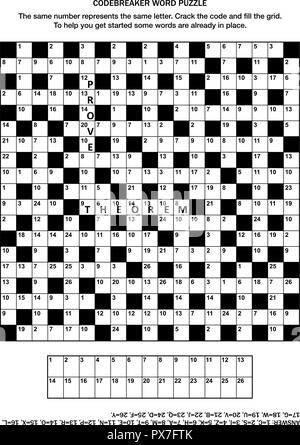 Puzzle Seite mit Codebreaker (Codewort, code Cracker) Wort Spiel oder Kreuzworträtsel Stock Vektor