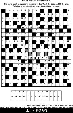 Puzzle Seite mit Codebreaker (Codewort, code Cracker) Wort Spiel oder Kreuzworträtsel Stock Vektor