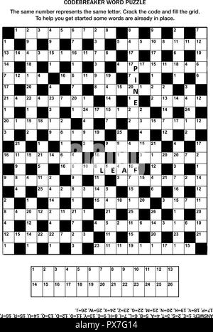 Puzzle Seite mit Codebreaker (Codewort, code Cracker) Wort Spiel oder Kreuzworträtsel Stock Vektor