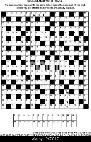 Puzzle Seite mit Codebreaker (Codewort, code Cracker) Wort Spiel oder Kreuzworträtsel Stock Vektor