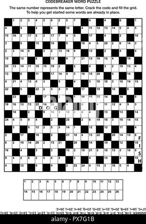 Puzzle Seite mit Codebreaker (Codewort, code Cracker) Wort Spiel oder Kreuzworträtsel Stock Vektor