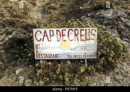 Zeichen Parc Natural de Cap de Creus, Gerona, Costa Brava, Spanien, Catalania, Cadaques Stockfoto