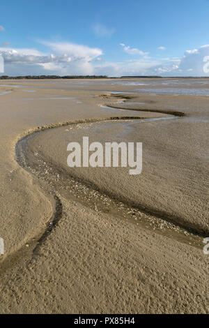 Kleine Fluss am Strand ins Meer, die Bucht der Somme, Picardie, Frankreich Stockfoto