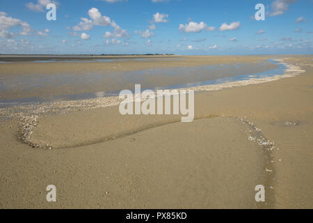 Kleine Fluss am Strand ins Meer, die Bucht der Somme, Picardie, Frankreich Stockfoto